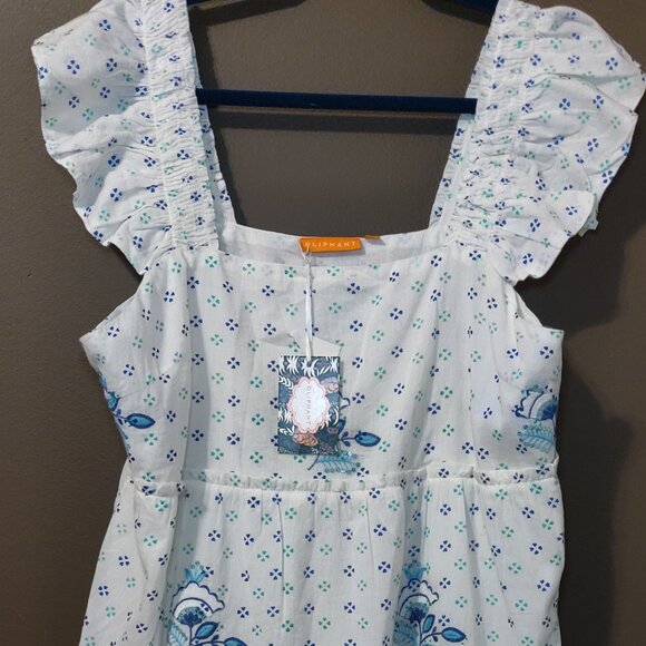 Oliphant Corfu Blue Smocked Square Neck Mini Dress NEW WITH TAGS LARGE - Picture 7 of 9